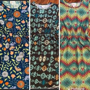 Lot of 3 Lularoe Girls Dresses size 10